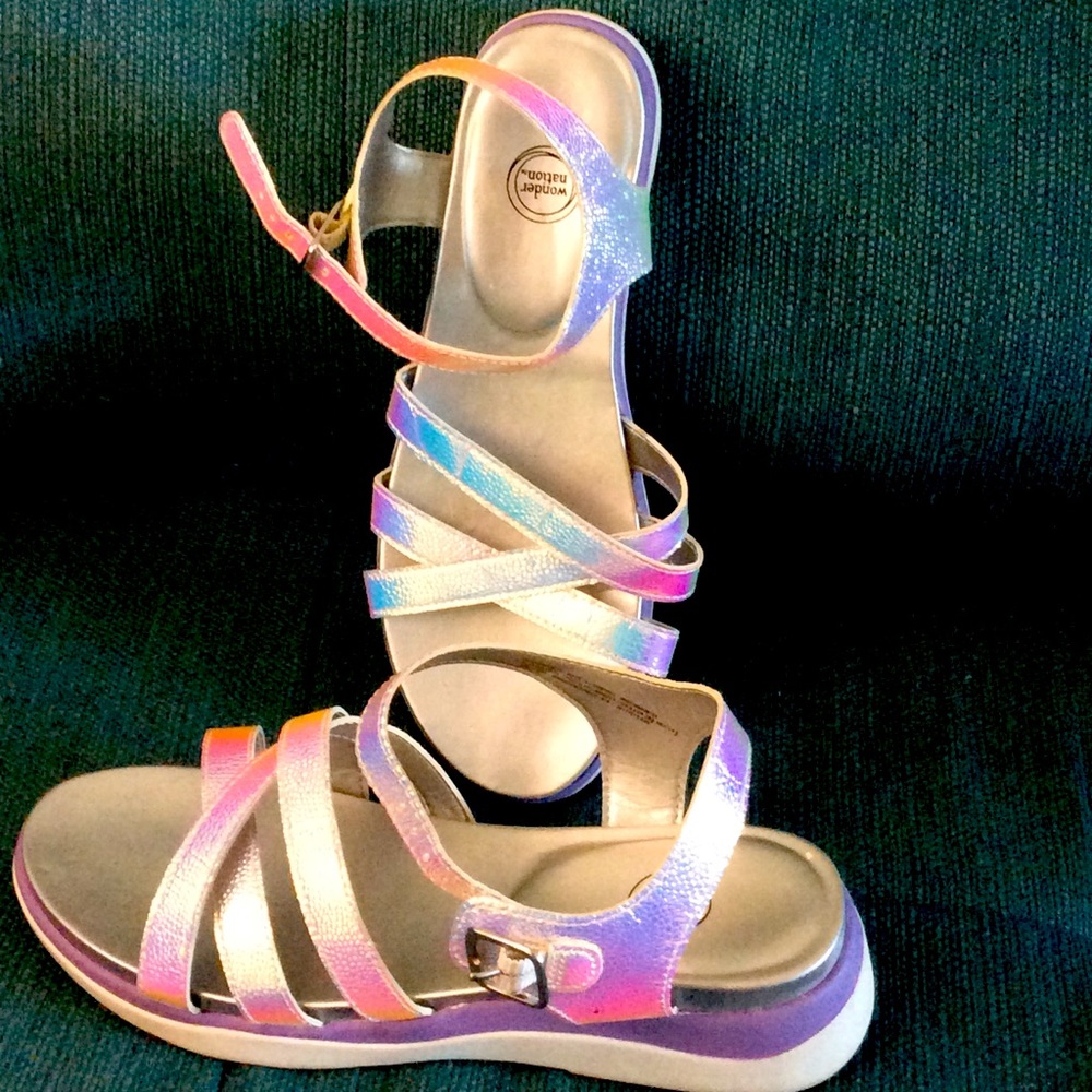 Girls iridescent wedge sandals